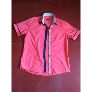 Button-Up Shirt Unisex Pink EUC Colorblock